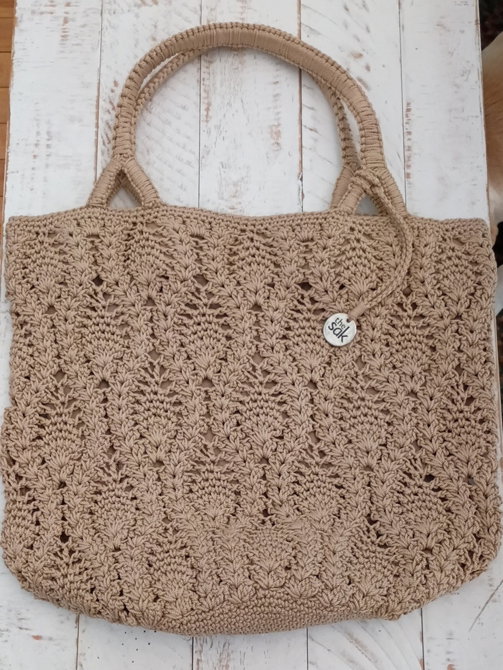 The Sak Crochet Tote Bag in Beige Like New Unique Crochet Pattern